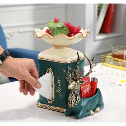Classical Resin Elk Tissue Box Desktop Retro Fruit Snack Tray Creative Animal Craft Napkin Box Multifunctional Jewelry Storages