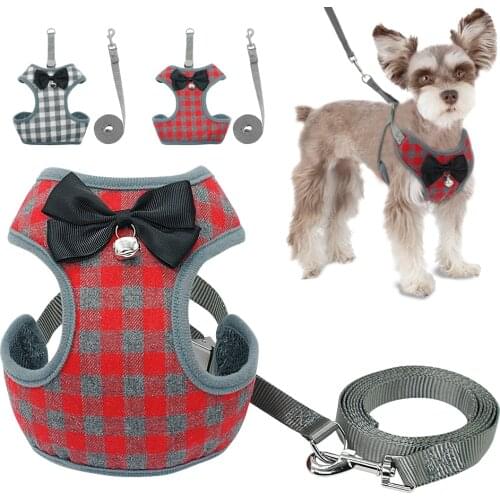 Breathable Cat Dog Harness Leash Set Bowknot Plaid Cats Dogs Vest Harnesses for Small Medium Pets Puppy Yorkshire