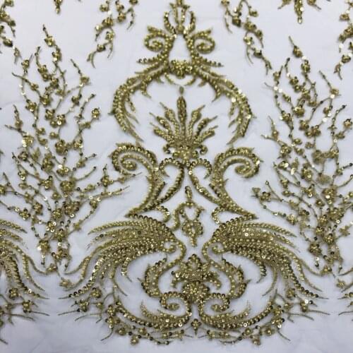 Handmade Beaded Lace Fabrics 2021 African Newly Designed 5 Yards Wedding French For Women Dress Tulle Mesh High Quality Nigerian