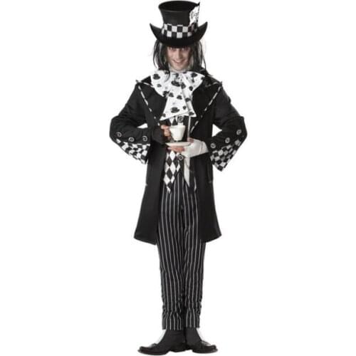 Adult Man Mad Hatter Costume Halloween Fantasia Party Cospaly Fancy Dress