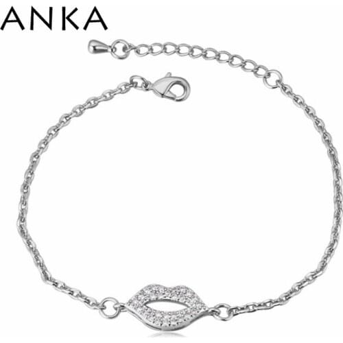 ANKA cute luxury women small sexy lip print bracelet bangle cubic zirconia rhodium plated fashion jewelry mouth bracelet #25863