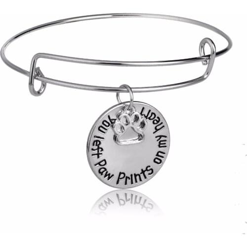 Fashion You Left Paw Prints On My Heart Charms Bangle Jewelry Dog Paw Print Memorial Bangles Pet Lover Gifts Bracelets Souvenir