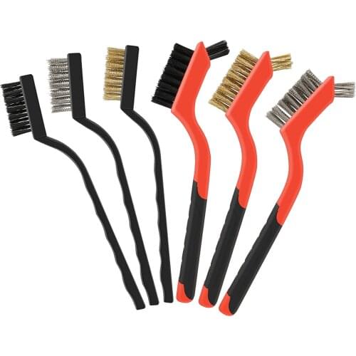 Wire brush set nylon brass stainless steel curved handle bristle brush set, scraping brush for cleaning welding slag and rust pa