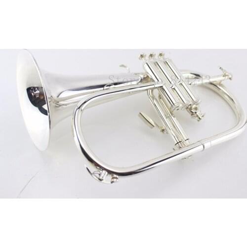 New B Flat Flugelhorn Brass Silver Plated Bb Trumpet High Quality Brass Musical Instruments Horn with Mouthpiece Free Shipping