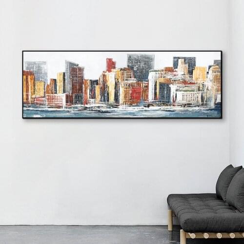 Original Abstract Art Painting The View Of The City Posters And Prints Wall Art Canvas Pictures for Living Room Home Decoration