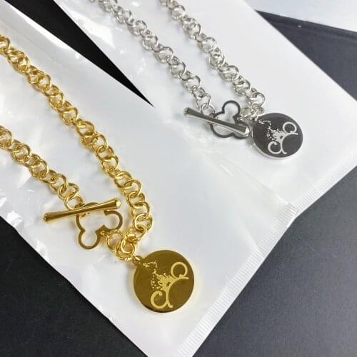 SALE CartoonKawaii Mouse Pendant Necklace TitaniumSteel Chain Necklace Inlaid Crystal Fashion Trendy Women Jewelry Birthday Gift