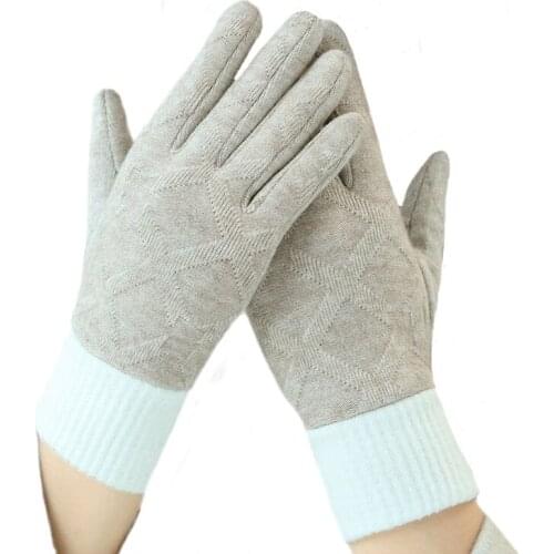 Elegant Women Winter Imitate Cashmere Keep Warm Plus Velvet Thicken Touch Screen Lattice Cycling Drive Knitting Mittens Gloves