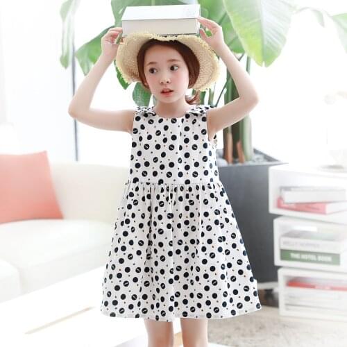 Teens Girls Polka-Dot Dress 2021 Summer Sleeveless Bow Ball Gown Clothing Kids Girls Princess Dresses Children Clothes Vestidos