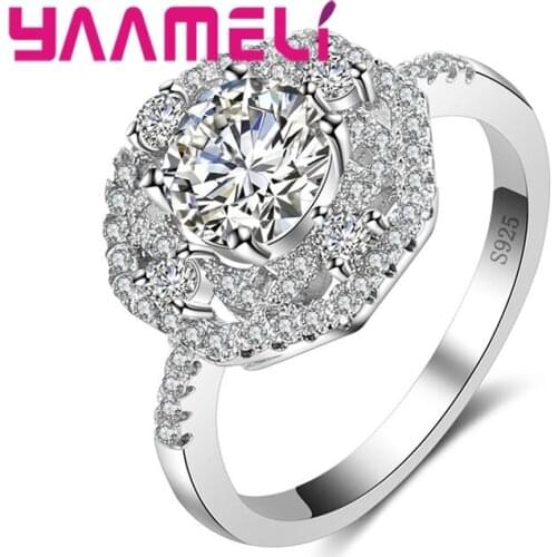 Attractive New Fashion Luxury Round Wedding Ring For Women AAAAA Zircon CZ 925 Sterling Silver Female Band ring