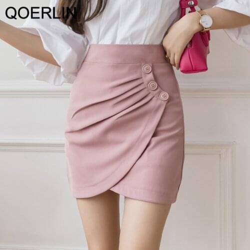QOERLIN Pink Skirts with Liner High Waist A-Line Skirt 2021 Summer New Shorts Skirt Irregular Fold Short Skirt Female Mini Skort