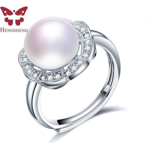 Clearance Sale! HENGSHENG 2019 Natural AAAA 10-10.5mm Freshwater Pearl Rings For Women Luxury Jewelry Flower Adjustable Ring