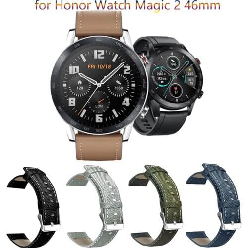Watch Replacement Strap For Honor Magic Watch 2 46mm Canvas Leather Bracelet 22mm Watchband Smart Accessories