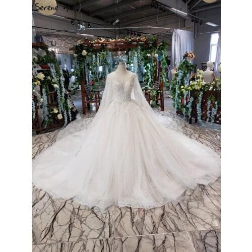 Serene Hill Sequins Appliques Wedding Dress with Cape 2019 Indian Princess O-Neck Bridal Gown Lace Up robe de mariée