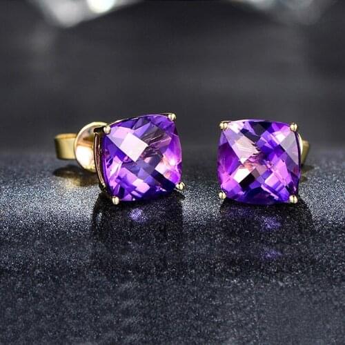 Romantic Gold Plated Purple Crystal Stud Earrings AAA Cubic Zirconia Princess Earrings Cocktail Partywomen Jewelry Earrings