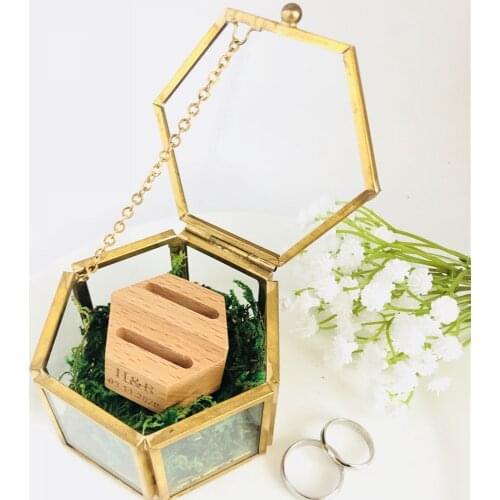 Personalized Name Wedding Glass Ring Box Custom Initials Glass Jewelry Holder Box Pentagon Geometric Gift Holder Wooden Boxes