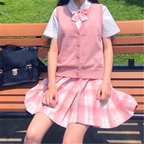 7 Colors Spring And Autumn JK Sweater Korean Style V Neck Plaid Single Breasted Buttons Knitted Sleeveless Vest Sweaters Womens