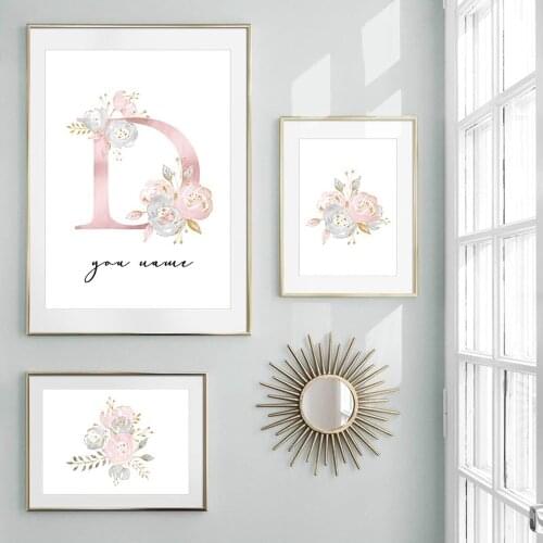 Creative Alphabet Flowers Canvas Oil Painting 26 Initial Letters Name Custom Poster Wall Art Pictures Home Decor Hogar Moderno