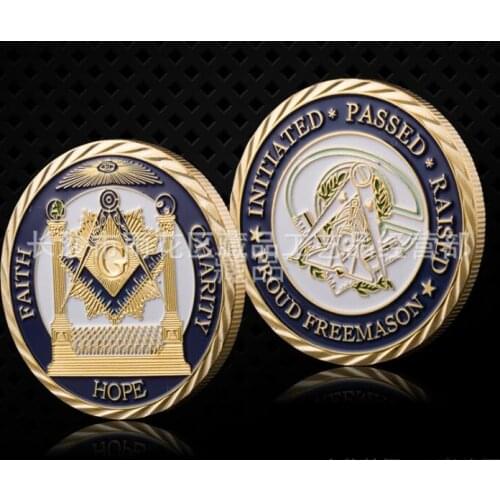 20pcs/lot Gold Plating Freemason Commemorative Coin American Carolina Masonic Headquarters Commemorative Coin Free Mason Jewelry