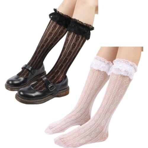 Lolita Women Sexy Hollow Out Over Calf Socks Love Heart Patterned Lace Hosiery Y1AC