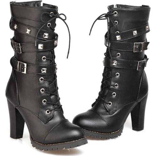 2020 Fashion Winter Women Boots Women Heel Autumn Lace-up Leather Platform Shoes Woman Party Boots High Heels NW4044