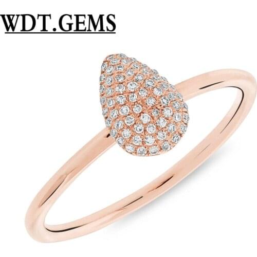 0.13 CT 10K Rose Gold Natural Round Cut Diamond Pave Pear Teardrop Dome Ring