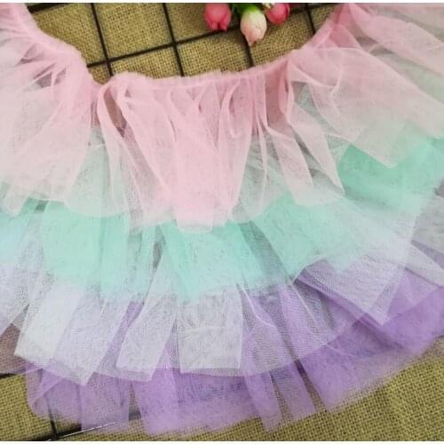 1M Pleated Tulle Lace Fabric 12cm DIY Sewing Ribbon Blue Purple Yellow Lace Trim Guipure Craft Supplies Green Laces dentelle FG1