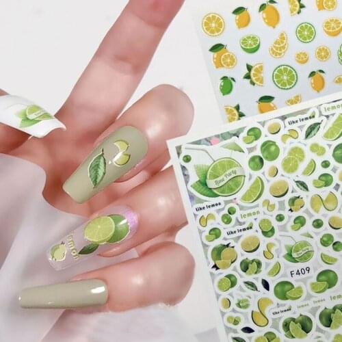 1pc 3D Lemon Nail Slider Sticker Fruit Pineapple Nail Art Stickers Fruit Cake Decals for Nail Manicure Decoration