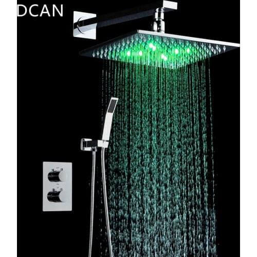 DCAN 10" Rainfall Shower Head System Polished Chrome Bath Wall Mounted Shower Faucet Bathroom Luxury Rain Mixer Shower Combo Set