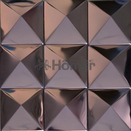 Free shipping, big tile rose golden stainless steel metal mosaic tile purple metal mosaic pyramid design 3D