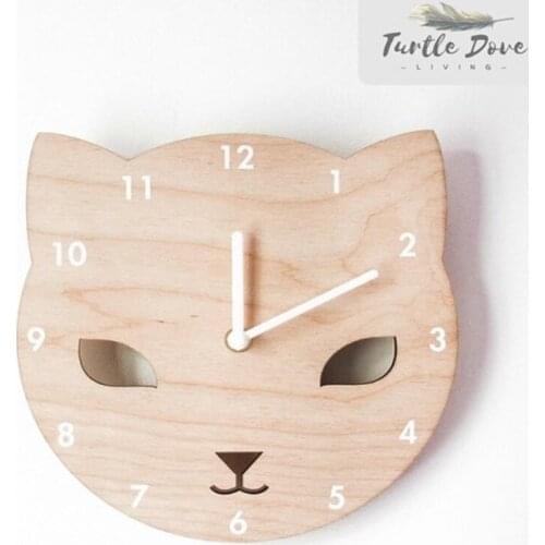 Household Log Clock Cartoon Fox And Cat Cartoon Silent Clock Wall Decoration Childrens Room Photography Props Living Room