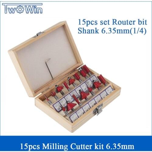 15pcs 1/4 Woodworking Milling Cutter Set of Trimming Machine Tool Milling Cutter Router bit set Shank Tungsten Carbide 6.35mm