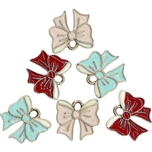 10pcs/lot 14*15mm Cute Girl Bow-knot Enamel Charms for DIY Earring Bracelet Jewelry Necklace Handmade Finding XL989