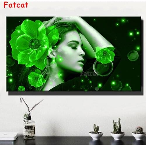 Green Woman Diy diamond painting Full Square Round drill 5d diamond embroidery portrait Darkness Lady cross stitch,Gift PP2250