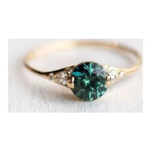 Women Fashion 18K Gold Ring Simple Elegant 2.0CT Natural Emerald Jewelry Wedding Engagement Party Ring Size 5-11
