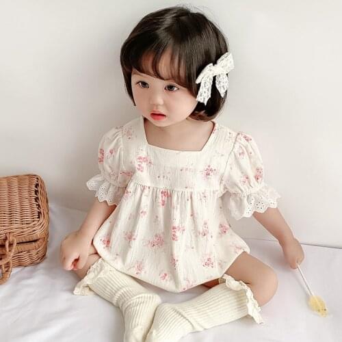 0-3Yrs Baby Girls Rompers Short Sleeve Lace Jumpsuit Clothes Summer Baby Girls Floral Rompers Kids Clothes Rompers