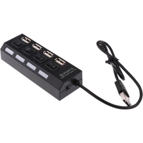 USB 2.0 Hub Promotion Blue LED Light On/Off Switch High Speed Mini 4 Ports USB 2.0 Hub Adapter For PC iPad Tablet