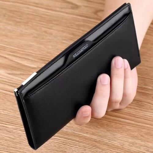 WILLIAMPOLO Brand Wallet Men Genuine Leather Bifold Long Wallets Ultra Slim Purse Card Slots Cash Pocket Removable Card Holder
