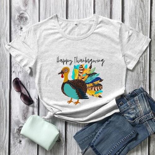 Happy thanksgiving tshirt Beautiful Turkey Graphic Shirts holiday style street style tee Women casual grunge vintage art Top