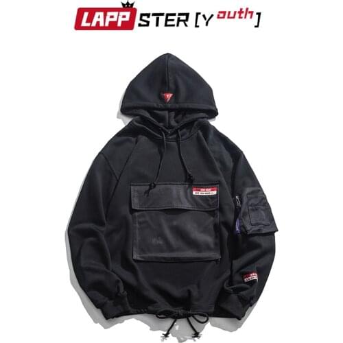 LAPPSTER-Youth Men Black Big Pocket Sweatshirts 2020 Mens Harajuku Fashions Hooded Hoodies Male Designer Cargo Hoodie Hip Hop