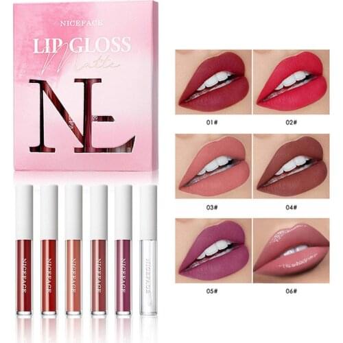Niceface 6Pcs Matte Waterproof Long Lasting Lip Gloss Non Sticky Makeup Lipstick