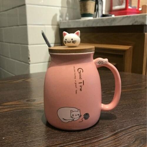 Cute Cat Mug Creative Ceramic With lid Spoon Ceramic Cup Breakfast Mug Coffee Cup