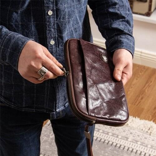 Fashionable natural real leather large-capacity wrist bag long cowhide multi-card position clutch multi-function wallet clutch