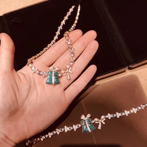 Fashion brand party jewelry nature malachite stone necklace festa series butterfly knot zircon bracelet set for women wedding