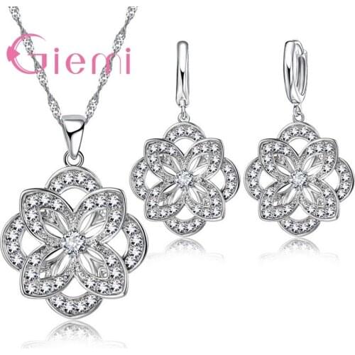 Trendy Elegant Beautiful Jewelry Sets Pave Shiny Clear Quality CZ Pretty Party Accessories Pendant Necklace Hoop Earrings
