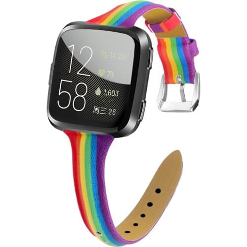 Fashion Rainbow Leather Strap For Fitbit Versa/Versa 2/Versa Lite Colorful Replacement Wrist Band Adjustable Sport Watch Strap