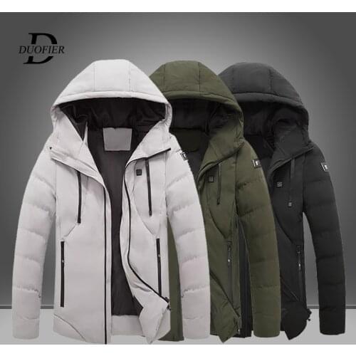 2021 New Mens Winter Heated Parkas Jacket Hooded Thicken Warm Outdoor Windproof Mens Cotton Clothing Smart Heating Outerwear