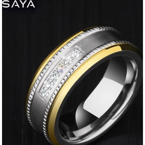Men Rings, 8mm WidthTungsten Carbide Engagement Rings With CZ Stones, Free Shipping, Customized