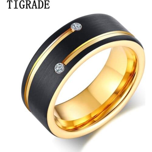 Tigrade 2020 New Black Gold Man Ring Brushed Luxury Tungsten Wedding Band for Male Best Gift Anniversary Rings Party Jewelry