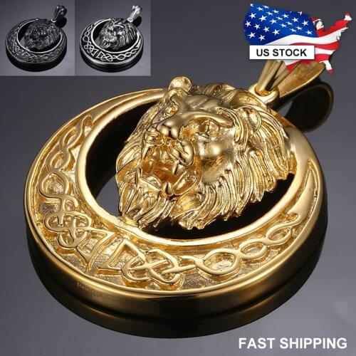 Pendant For Men Punk Gold Black Silver Color Round Lion Carved Knot Mens 316L Stainless Steel Pendant Dropship LHP97