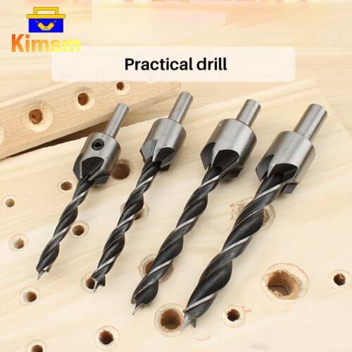 3/4/5/6/7/8/10mm Flute Countersink Drill Bits For Woodworking HSS Wooden Board Hole Punch Twist Drill Set With Chamfer Wrench